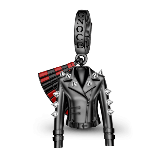 Gnoce British Punk Leather Jacket Pleated Skirt Clasp Dangle Charm Platinum‑plated Silver Blend_1