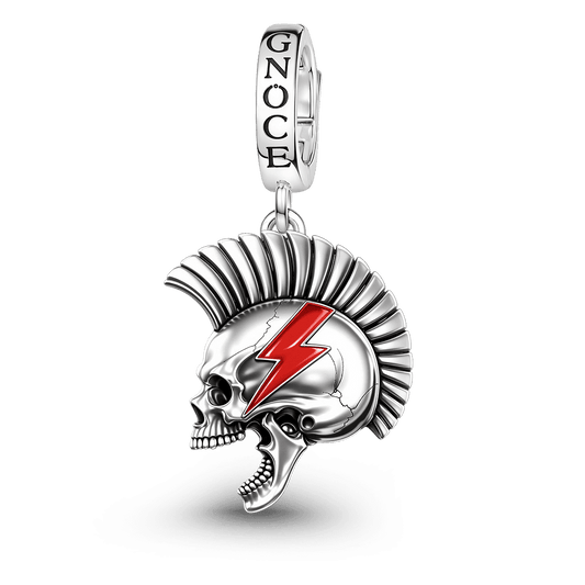 Gnoce Halloween British Punk Mohawk Skull Lightning Clasp Dangle Charm Platinum‑plated Silver Blend_1