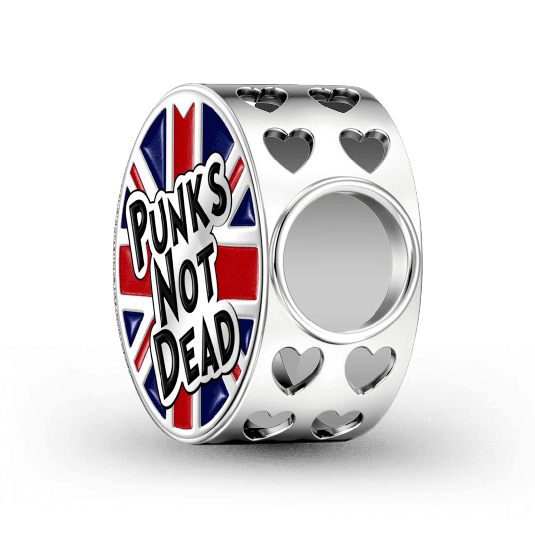 Gnoce British Punk Punks Not Dead Union Jack Bead Charm Platinum‑plated Silver Blend_6