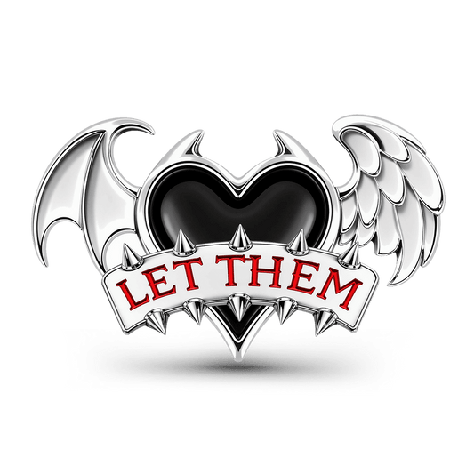 Gnoce Punk Slogan Heart Angel Demon Wing Bead Charm Platinum‑plated Silver Blend_1