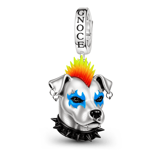 Gnoce Punk Dog Mohawk Clasp Dangle Charm Platinum‑plated Silver Blend_1