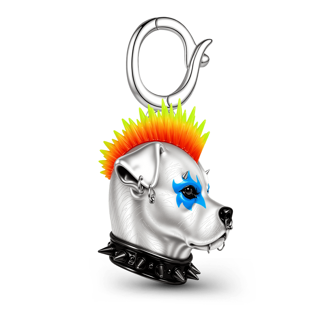 Gnoce Punk Dog Mohawk Clasp Dangle Charm Platinum‑plated Silver Blend_5