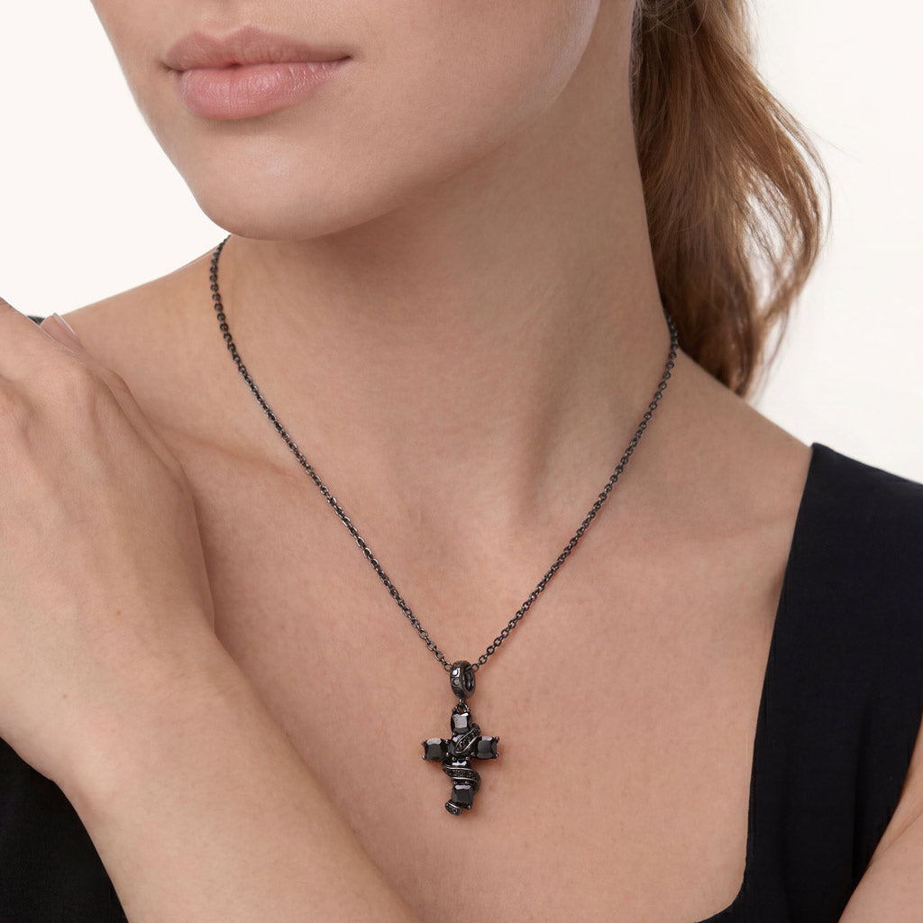 Gnoce Gothic Dark Style Snake Wrapped Black Cross Dangle Charm_2