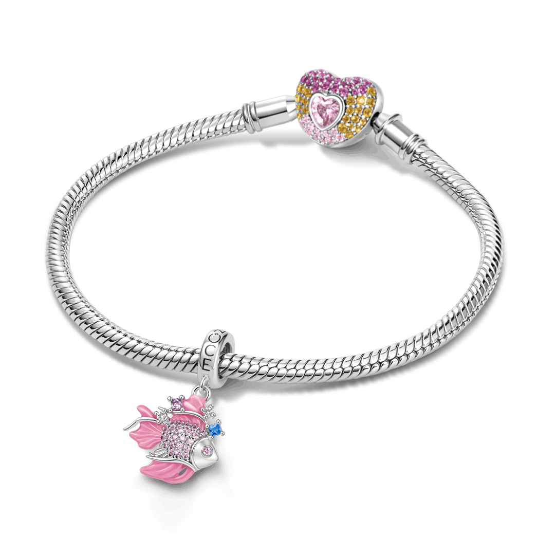 Gnoce Sparkly Pink Goldfish Dangle Charm Platinum-plated Silver Blend_3