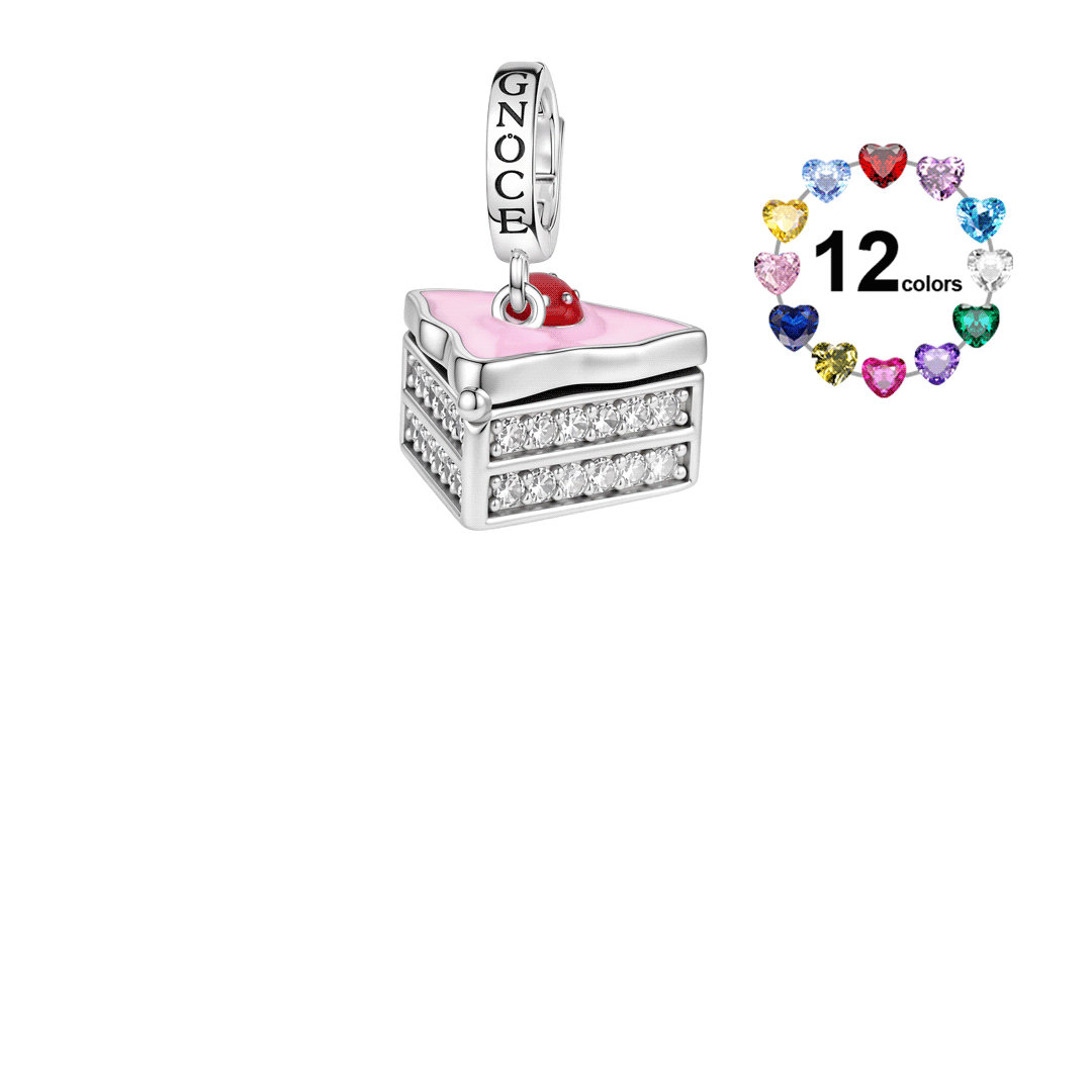 Gnoce Strawberry Cake Birthstone Clasp Dangle Charm Platinum-plated Silver Blend_1