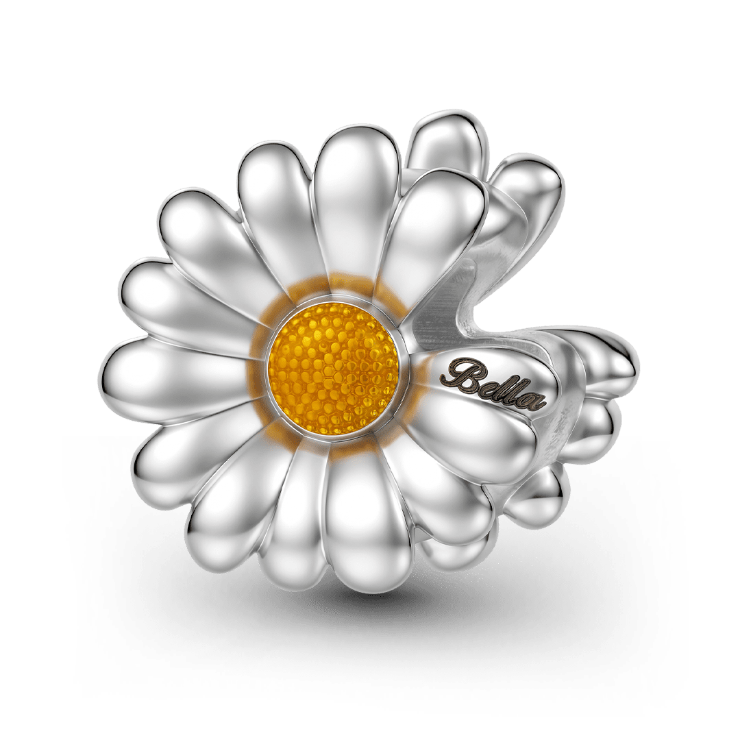 Gnoce Engravable Daisy Custom Name Bead Platinum-plated Silver Blend_1