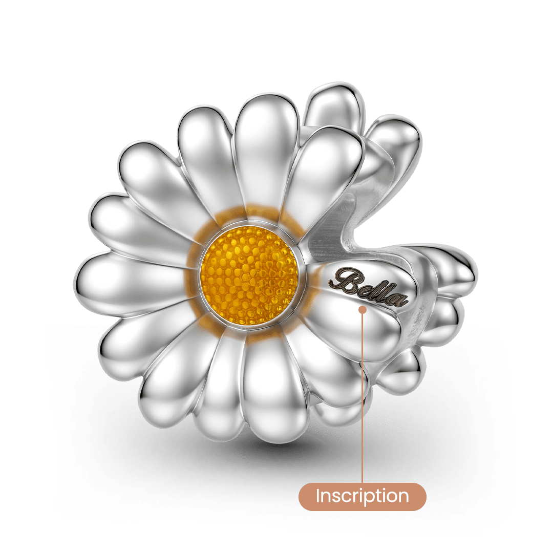 Gnoce Engravable Daisy Custom Name Bead Platinum-plated Silver Blend_6