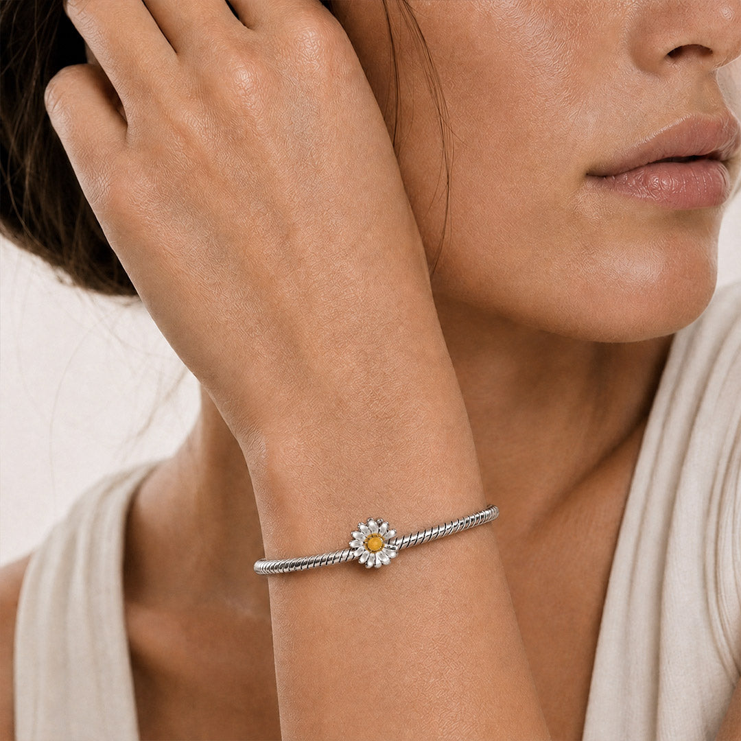Gnoce Engravable Daisy Custom Name Bead Platinum-plated Silver Blend_2