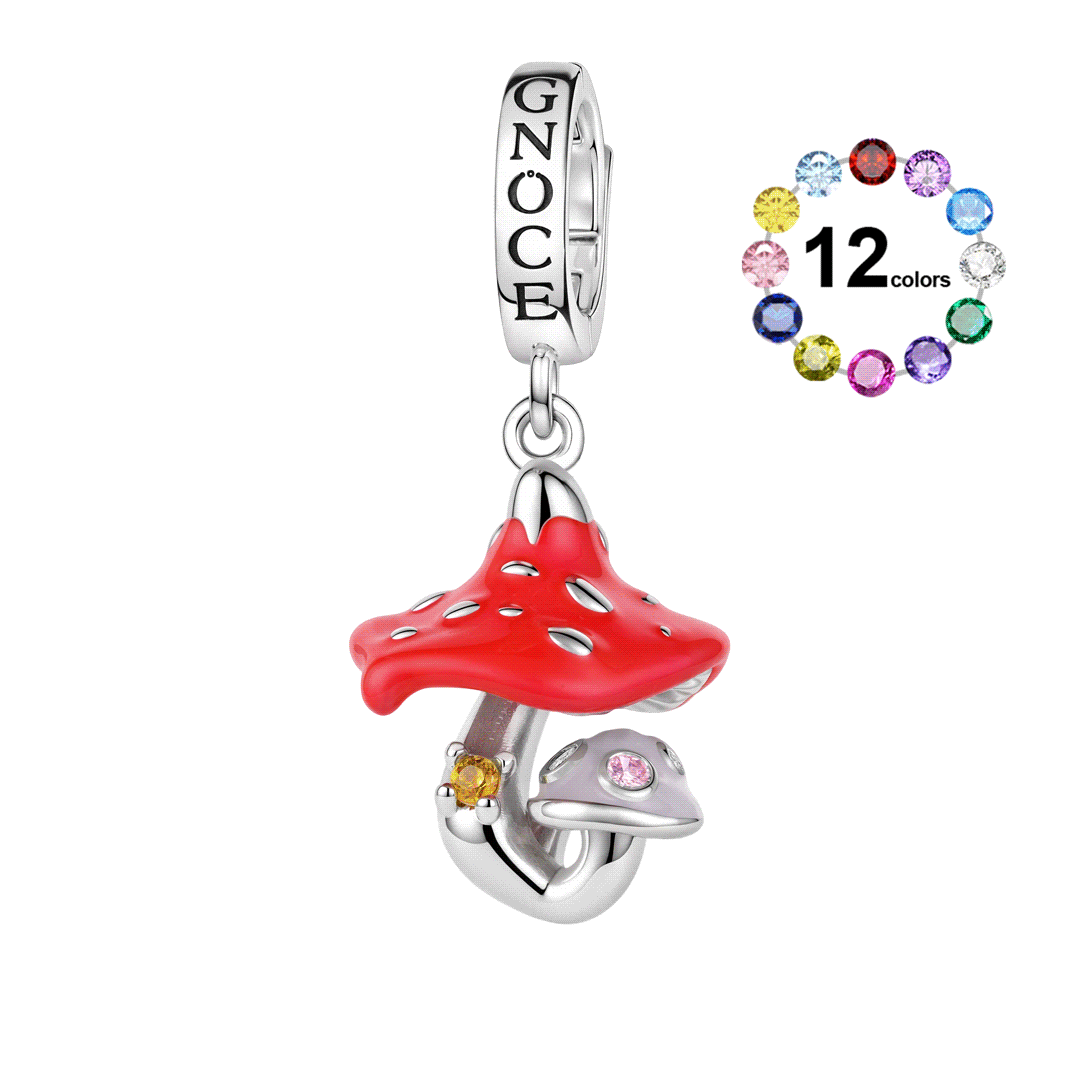 Gnoce Glow-in-the-Dark Custom Poisonous Mushroom Birthstone Clasp Dangle Charm Platinum-plated Silver Blend_1