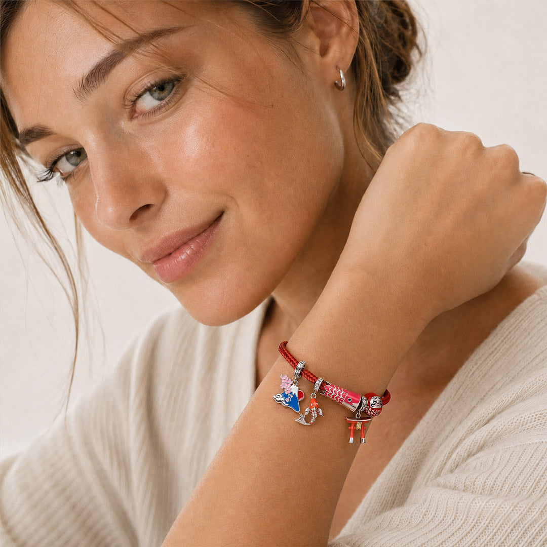 Gnoce Japanese Style Multi‑charm Dangle Charm Bracelet Platinum‑plated Silver Blend_4