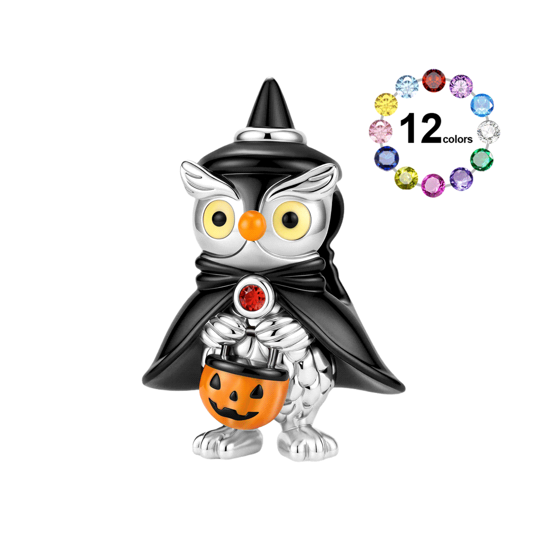 Gnoce Halloween Glow-in-the-Dark Wizard Owl Birthstone Bead Platinum-plated Silver Blend_1