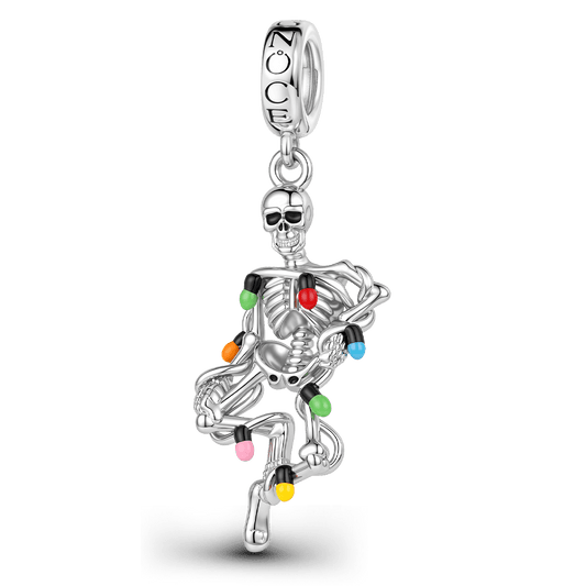 Gnoce Halloween Skeleton with Colorful Fairy Lights Dangle Charm Platinum-plated Silver Blend_1