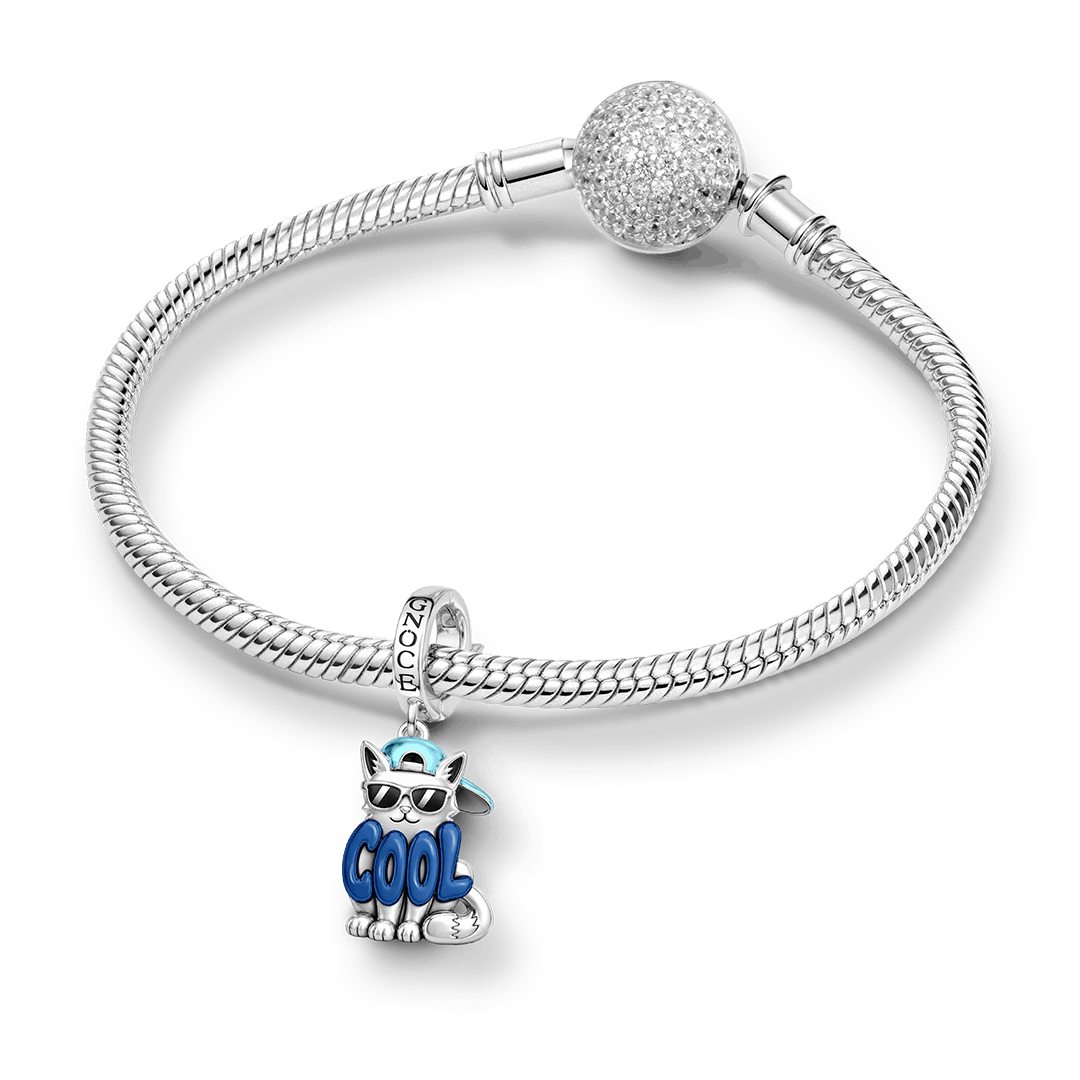 Gnoce Stay Cool Cat Clasp Dangle Charm Platinum-plated Silver Blend_3