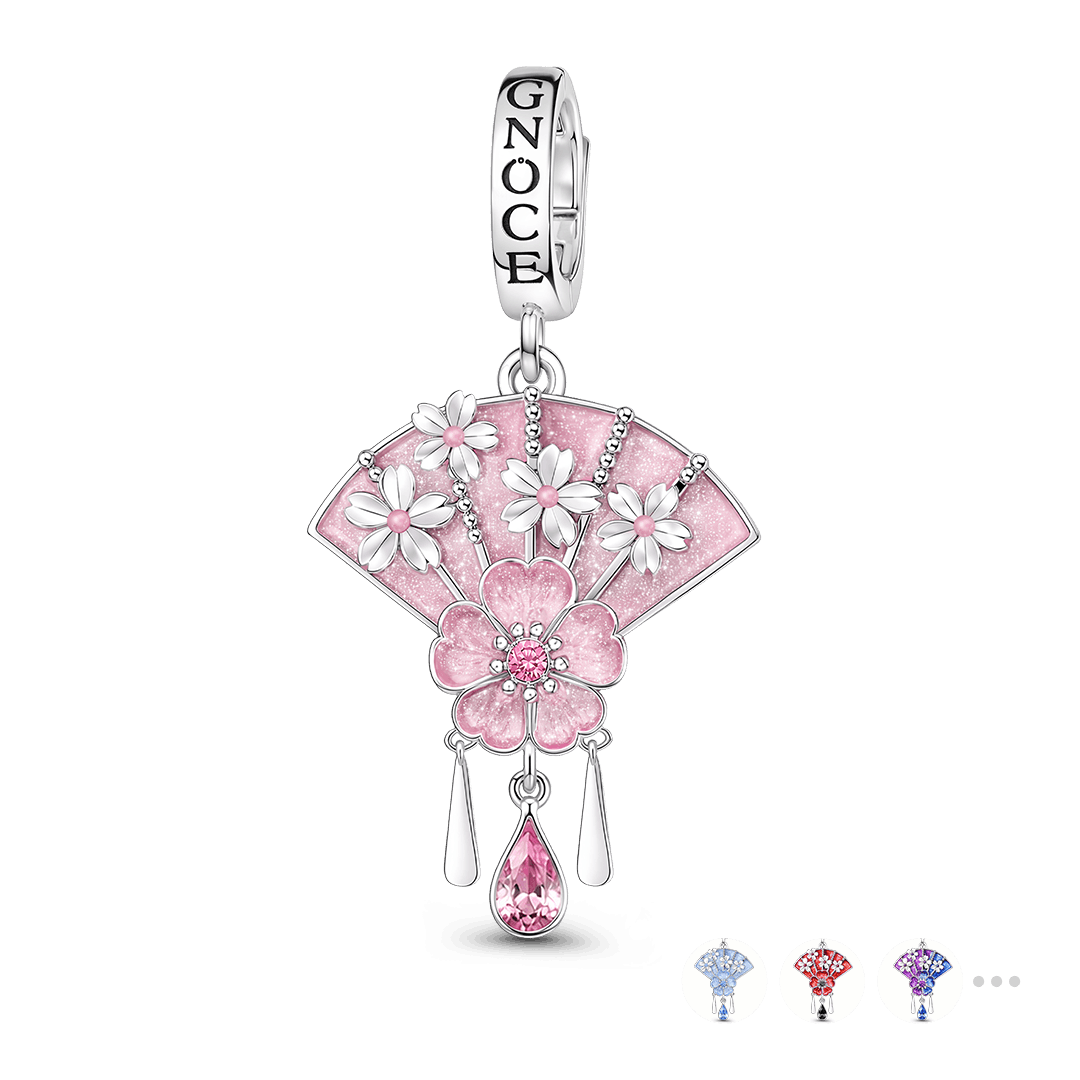 Gnoce Japanese Sakura Fan Clasp Dangle CharmPlatinum-plated Silver Blend_1