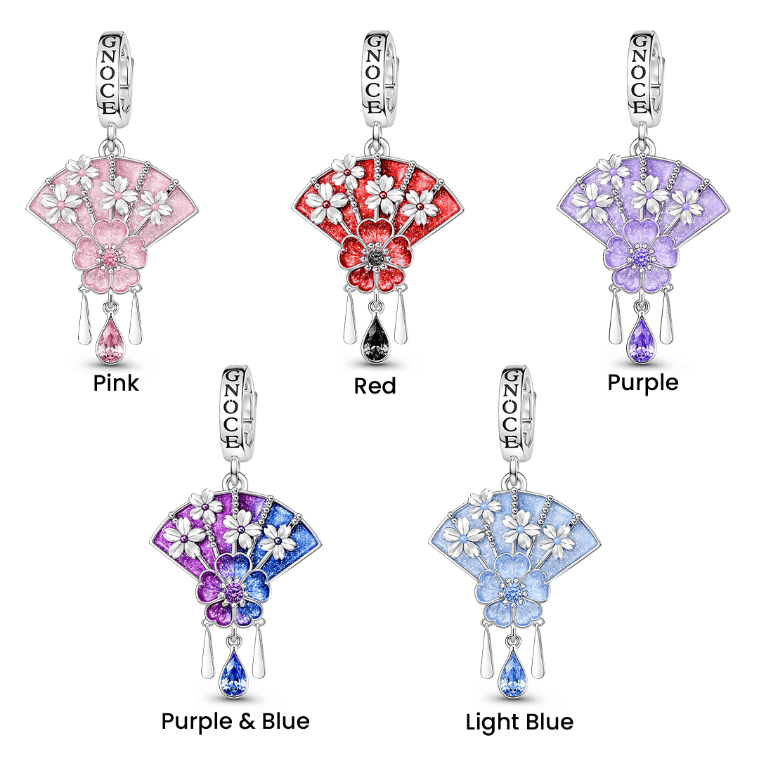 Gnoce Japanese Sakura Fan Clasp Dangle CharmPlatinum-plated Silver Blend_2