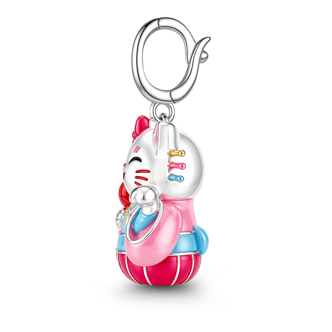 Gnoce Japanese Glow‑in‑the‑Dark Pink Lucky Cat Clasp Dangle Charm Platinum‑plated Silver Blend_6
