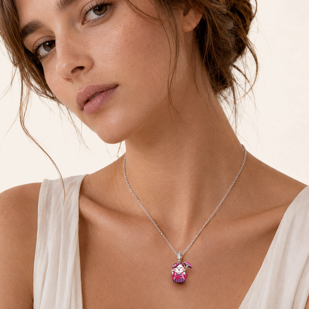 Gnoce Japanese Glow‑in‑the‑Dark Purple Lucky Cat Clasp Dangle Charm Platinum‑plated Silver Blend_5