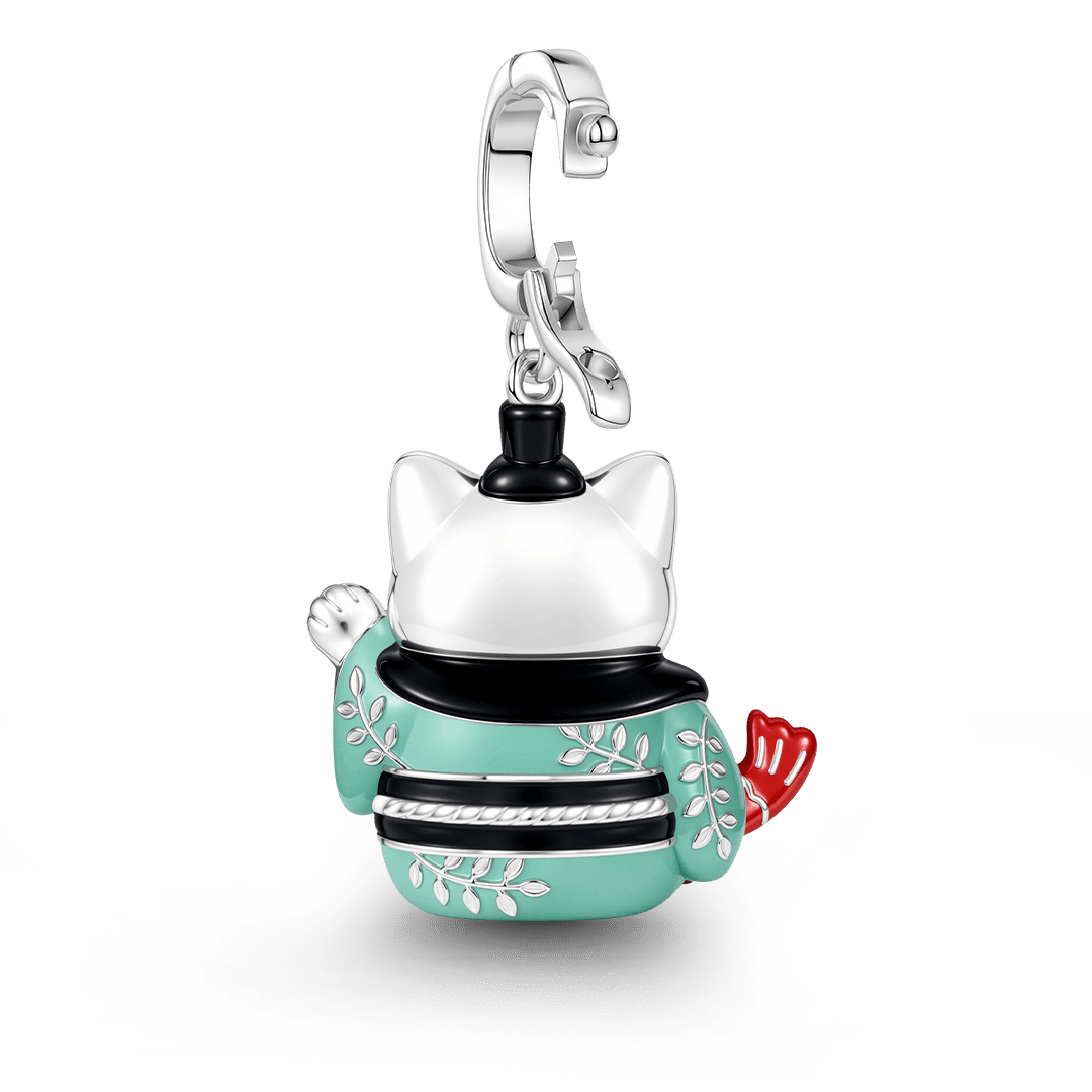 Gnoce Japanese Glow‑in‑the‑Dark Lucky Cat Clasp Dangle Charm Platinum‑plated Silver Blend_7