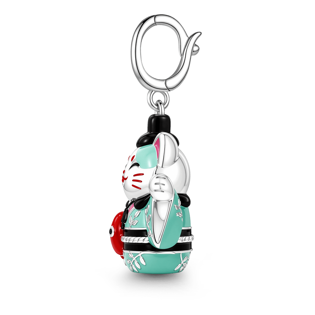 Gnoce Japanese Glow‑in‑the‑Dark Lucky Cat Clasp Dangle Charm Platinum‑plated Silver Blend_6