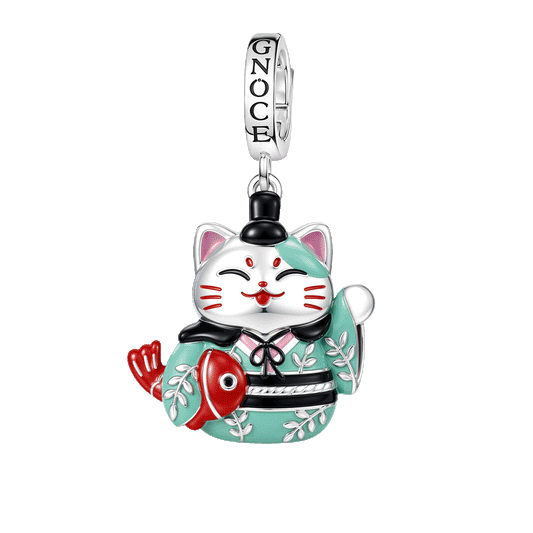 Gnoce Japanese Glow‑in‑the‑Dark Lucky Cat Clasp Dangle Charm Platinum‑plated Silver Blend_1