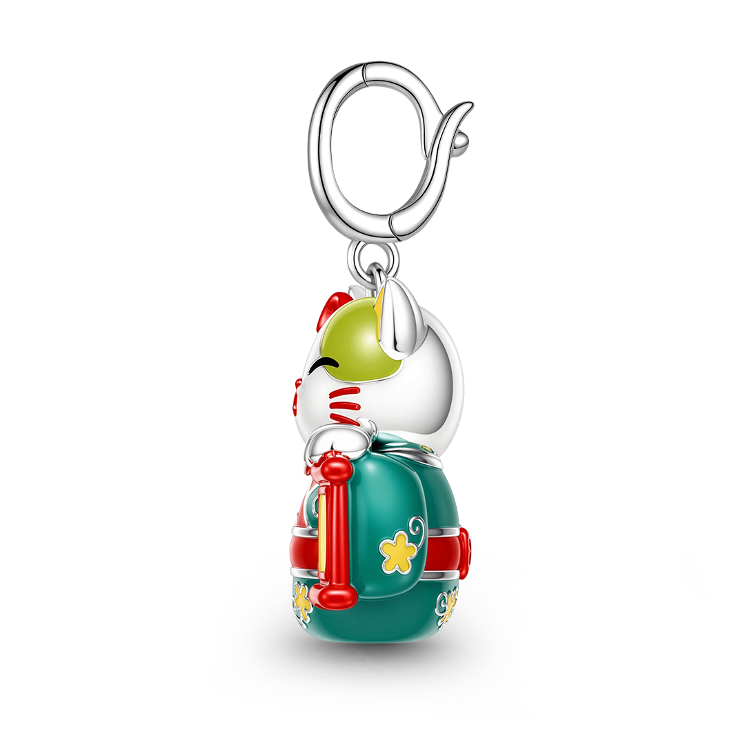 Gnoce Glow‑in‑the‑Dark Japanese Lucky Cat Clasp Dangle Charm Platinum‑plated Silver Blend_6