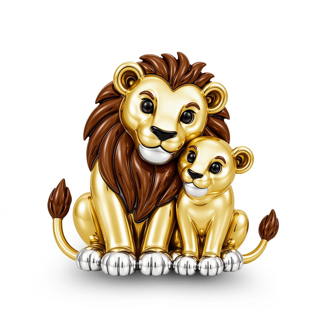 Gnoce Lion Father And Cub Charm Bead Platinum‑plated Silver Blend_1