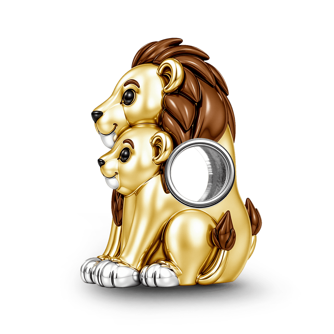 Gnoce Lion Father And Cub Charm Bead Platinum‑plated Silver Blend_3