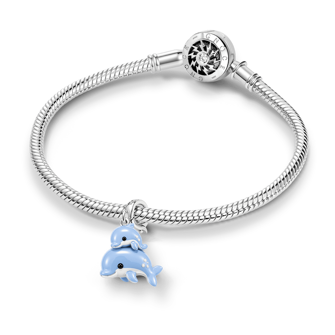 Gnoce Dolphin Mother And Baby Clasp Dangle Charm Platinum‑plated Silver Blend_3