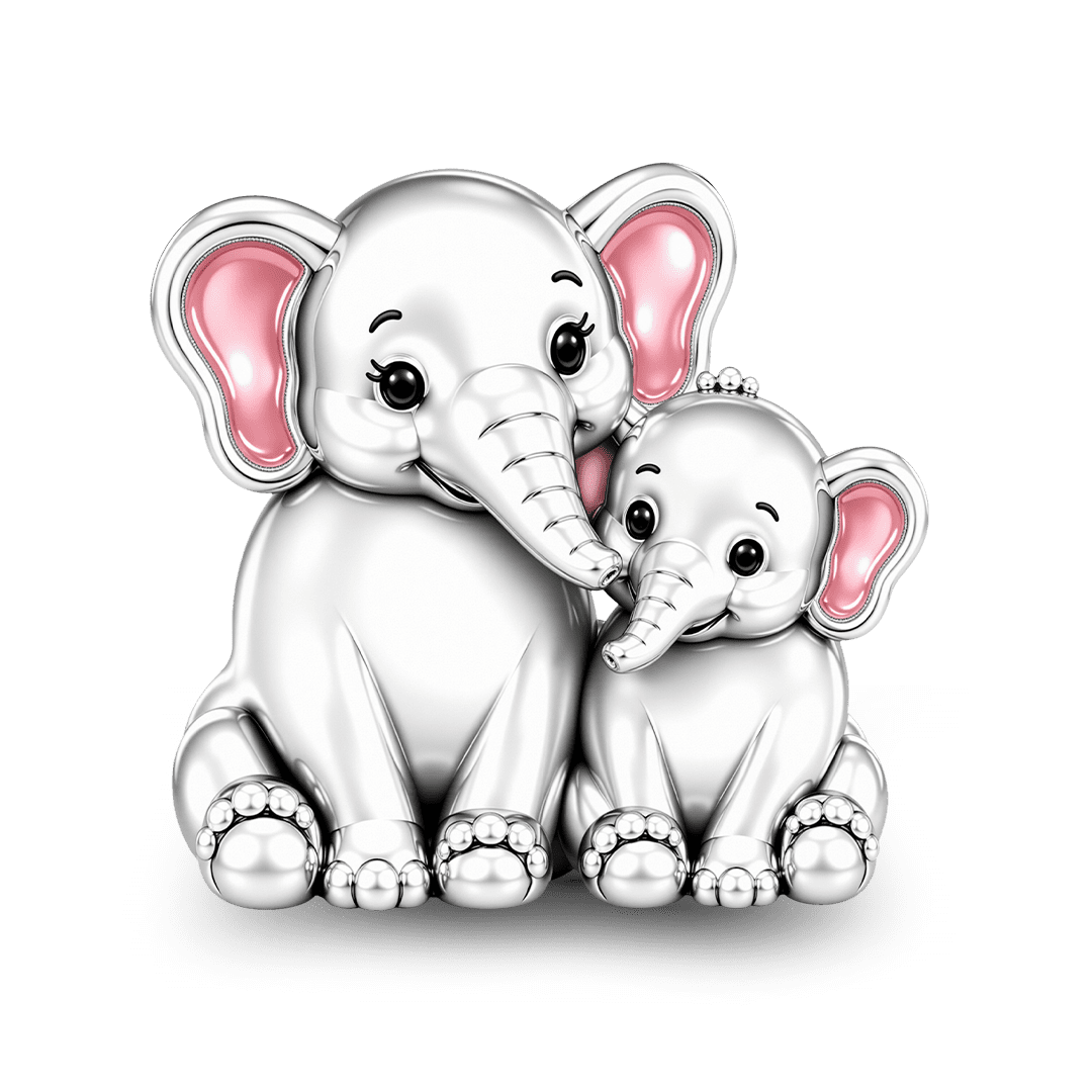 Gnoce Elephant Mother And Baby Charm Bead Platinum‑plated Silver Blend_1