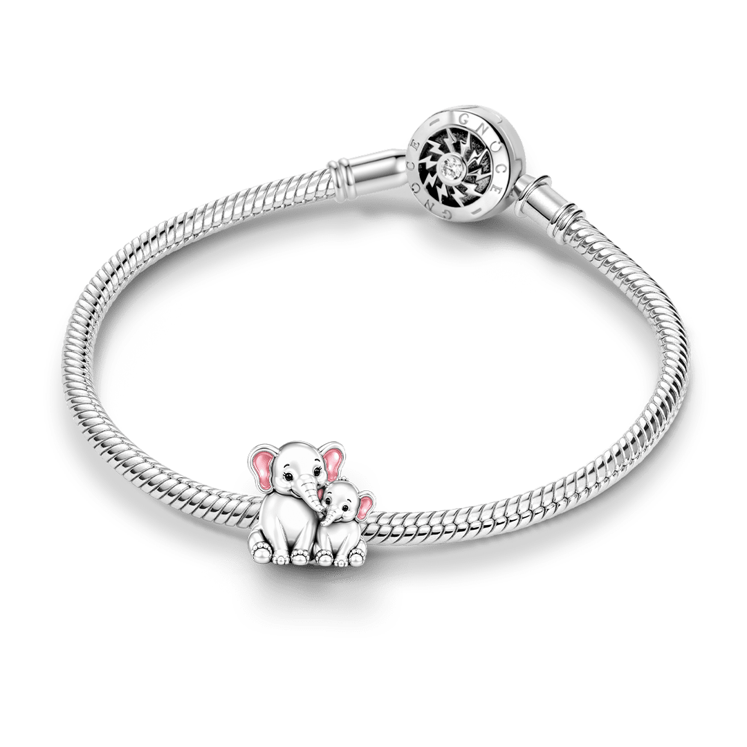 Gnoce Elephant Mother And Baby Charm Bead Platinum‑plated Silver Blend_3