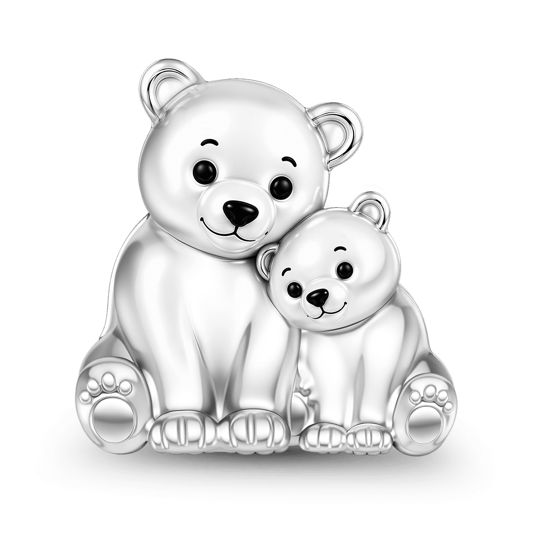 Gnoce Polar Bear Mother And Baby Charm Bead Platinum‑plated Silver Blend_1