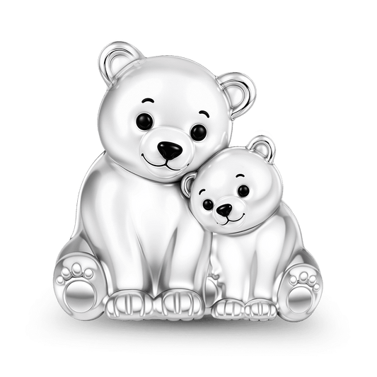 Gnoce Polar Bear Mother And Baby Charm Bead Platinum‑plated Silver Blend_1