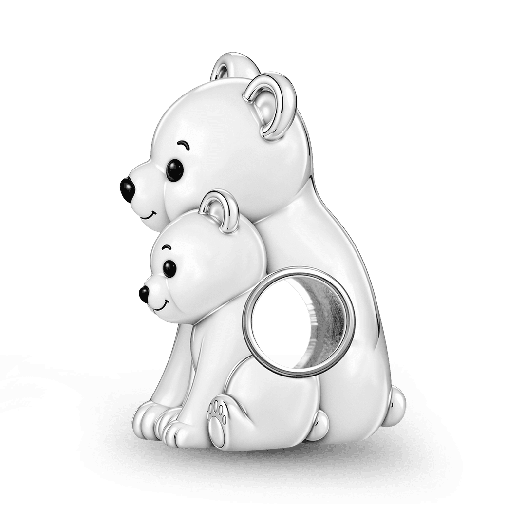 Gnoce Polar Bear Mother And Baby Charm Bead Platinum‑plated Silver Blend_5