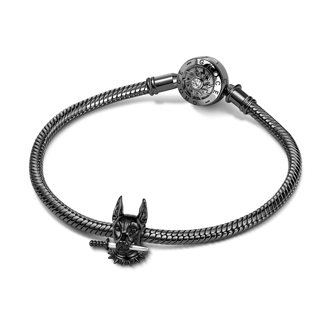 Gnoce Punk Doberman With Sword Bead Charm Platinum‑plated Silver Blend_3