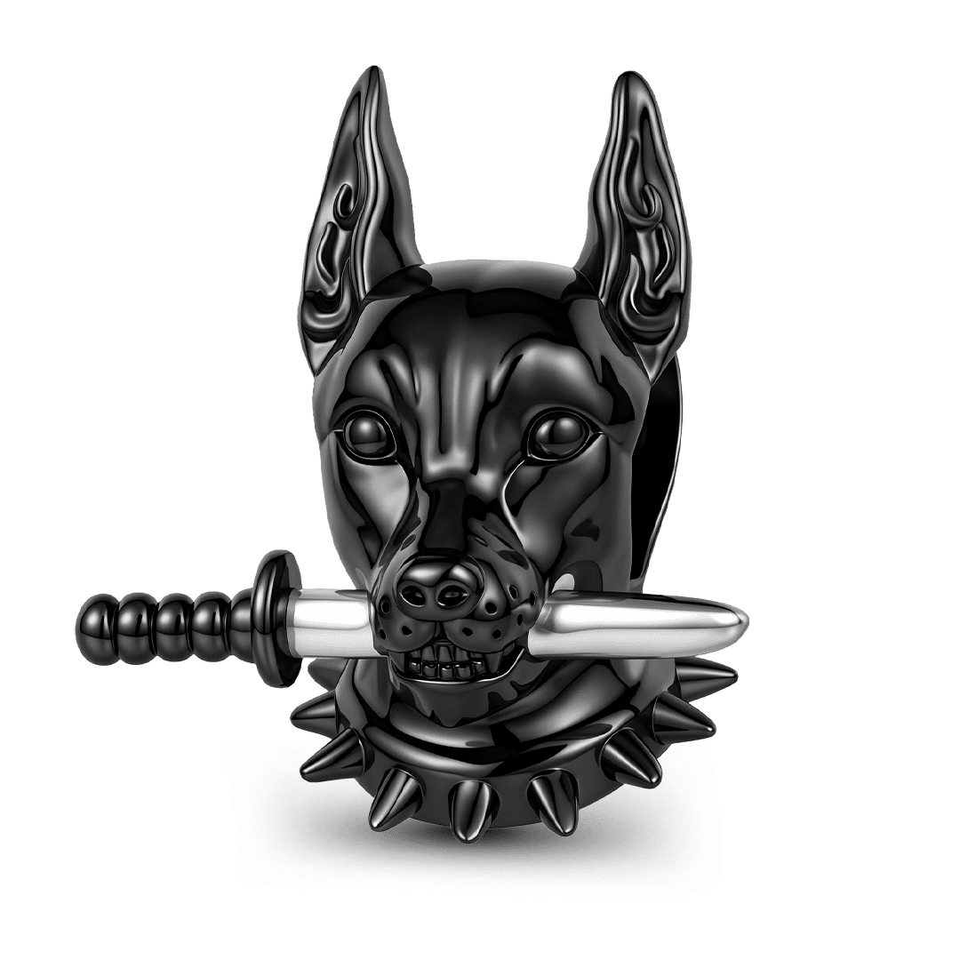 Gnoce Punk Doberman With Sword Bead Charm Platinum‑plated Silver Blend_1