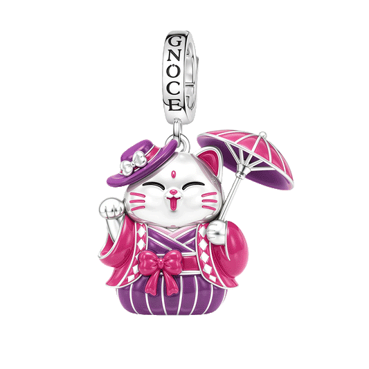 Gnoce Japanese Glow‑in‑the‑Dark Purple Lucky Cat Clasp Dangle Charm Platinum‑plated Silver Blend_1