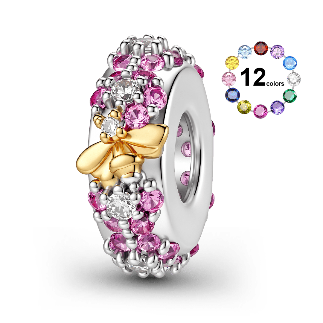 Gnoce Birthstone Bee Flower Wreath Spacer Bead Platinum‑plated Silver Blend_1