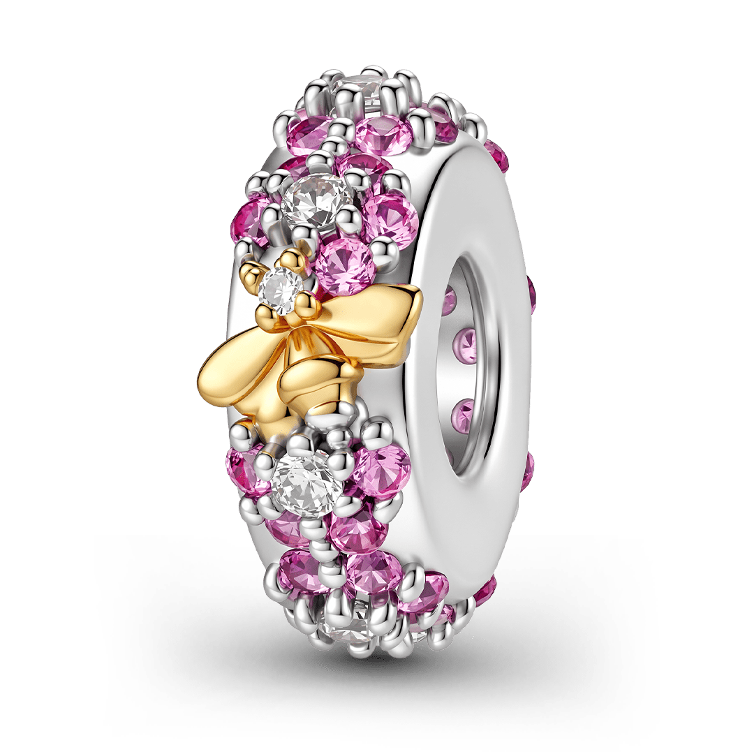 Gnoce Birthstone Bee Flower Wreath Spacer Bead Platinum‑plated Silver Blend_6