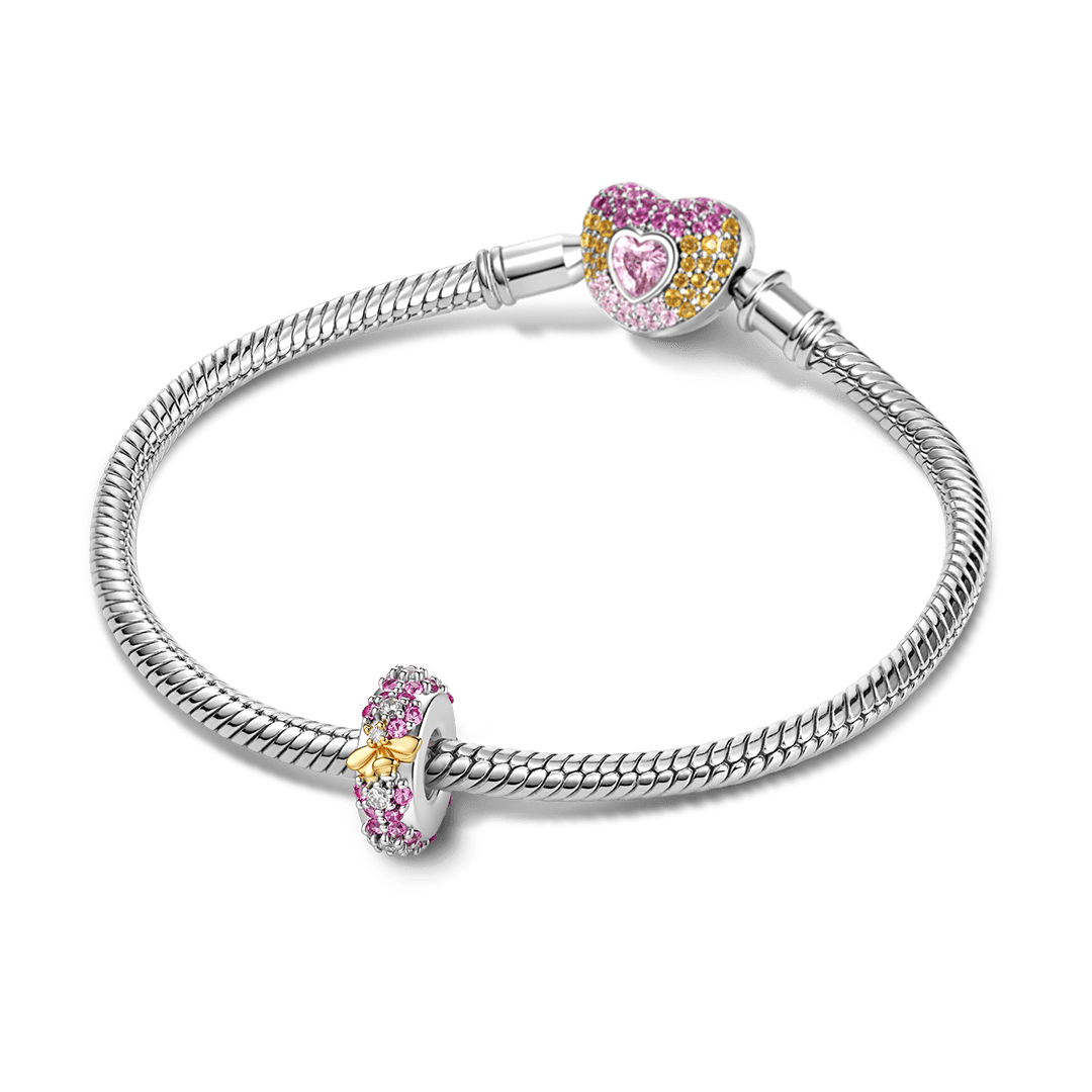 Gnoce Birthstone Bee Flower Wreath Spacer Bead Platinum‑plated Silver Blend_3