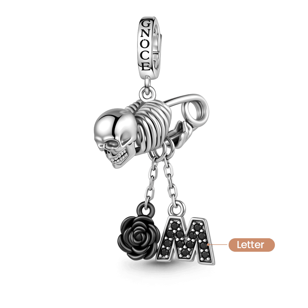 Gnoce Skull Pin Initials Engravable Dangle Charm Platinum-plated Silver Blend_4
