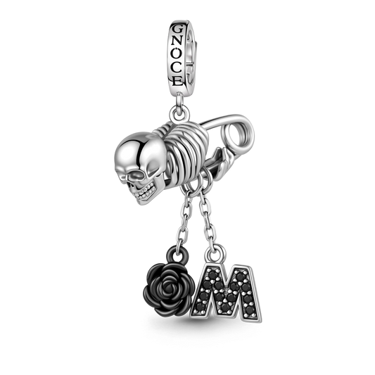 Gnoce Skull Pin Initials Engravable Dangle Charm Platinum-plated Silver Blend_1