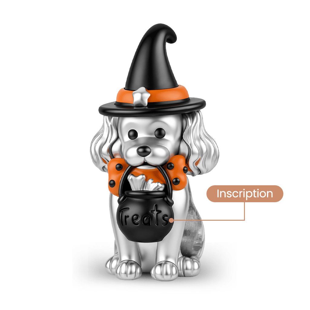 Gnoce Halloween Engravable Witch Dog Bead Charm Platinum‑plated Silver Blend_4