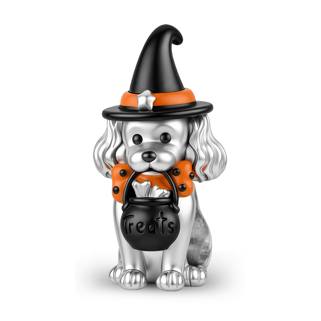 Gnoce Halloween Engravable Witch Dog Bead Charm Platinum‑plated Silver Blend_1