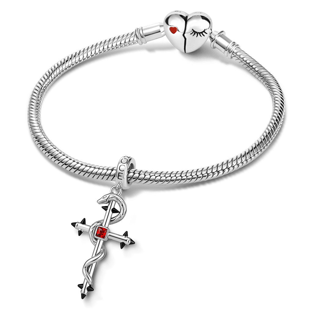 Gnoce Halloween Birthstone Snake Cross Clasp Dangle Charm Platinum‑plated Silver Blend_3