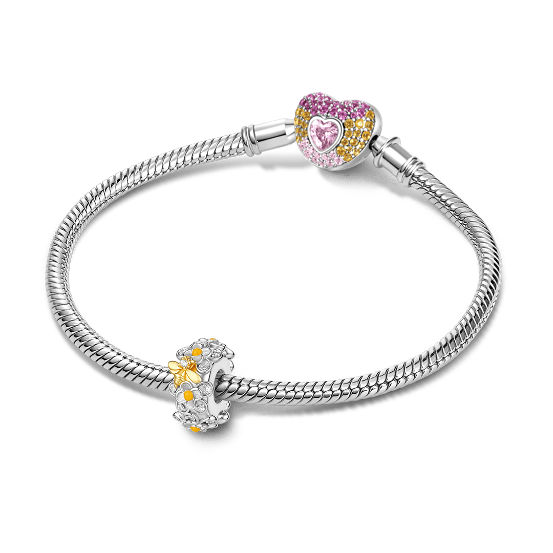 Gnoce Birthstone Bee Camellia Wreath Spacer Bead Charm Platinum‑plated Silver Blend_3