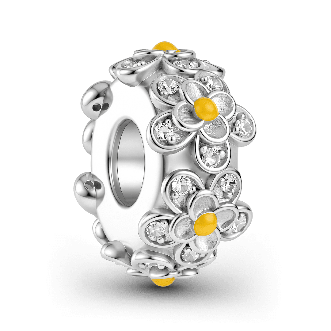 Gnoce Birthstone Bee Camellia Wreath Spacer Bead Charm Platinum‑plated Silver Blend_7