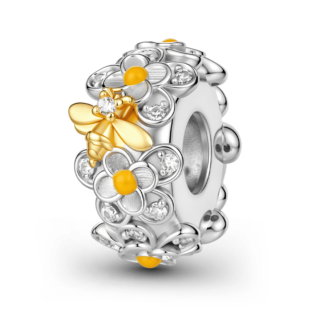 Gnoce Birthstone Bee Camellia Wreath Spacer Bead Charm Platinum‑plated Silver Blend_6