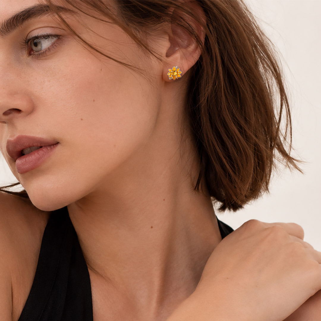 Gnoce Bee Garden Series Sunflower Single Stud Earring Platinum‑plated Silver Blend_3