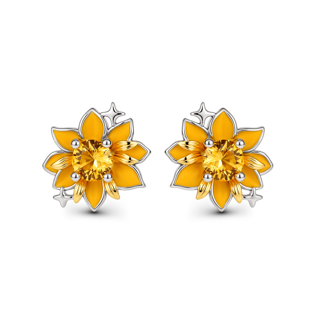 Gnoce Bee Garden Series Sunflower Single Stud Earring Platinum‑plated Silver Blend_1