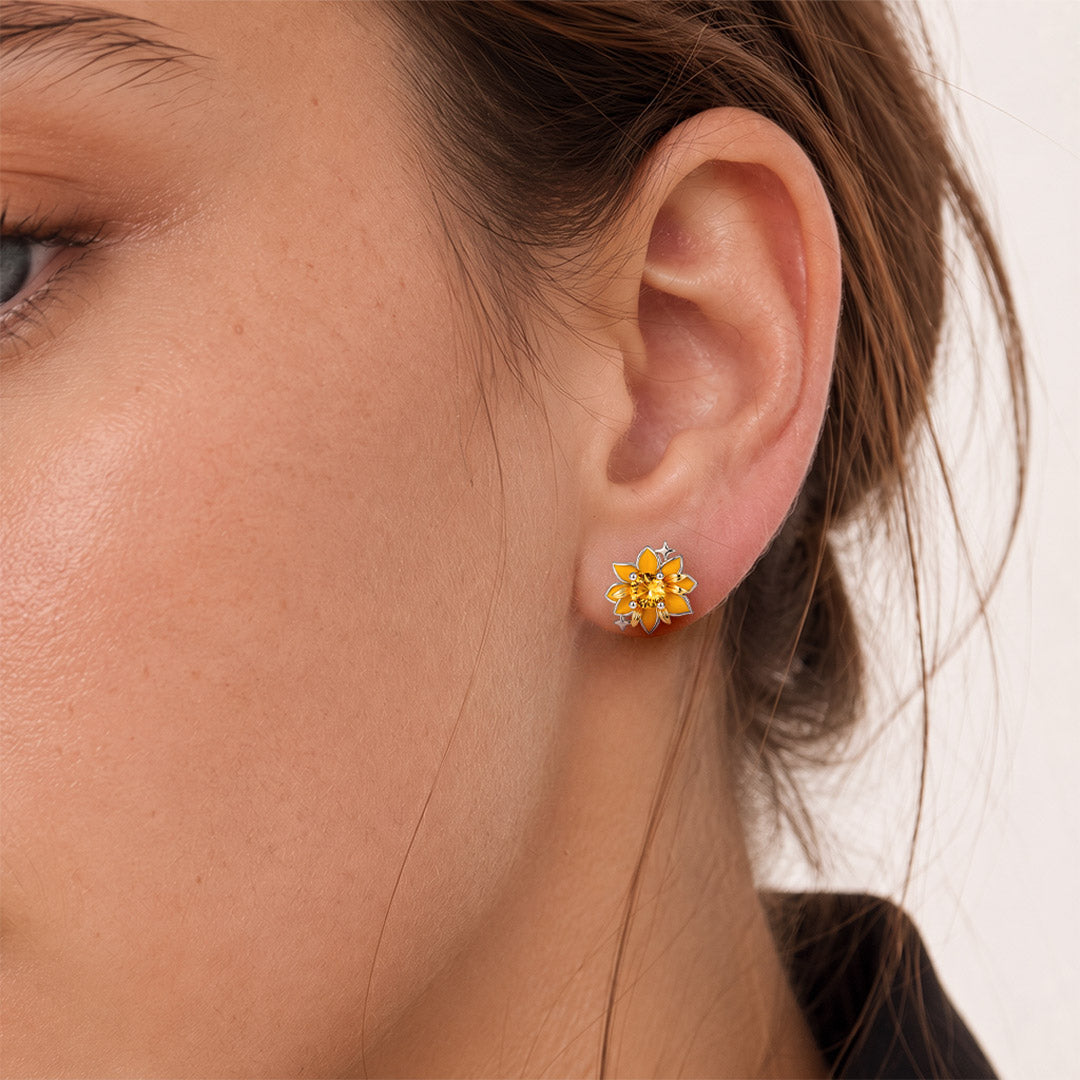 Gnoce Bee Garden Series Sunflower Single Stud Earring Platinum‑plated Silver Blend_2